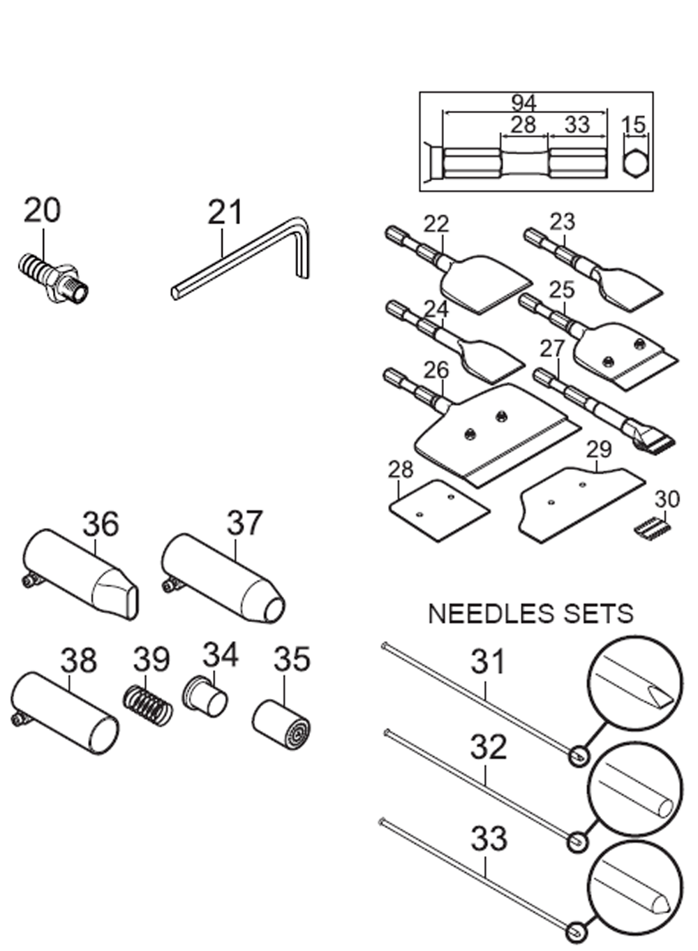 Figure 1 Diagram and Parts List for B20L  Chicago Pneumatic Scaler
